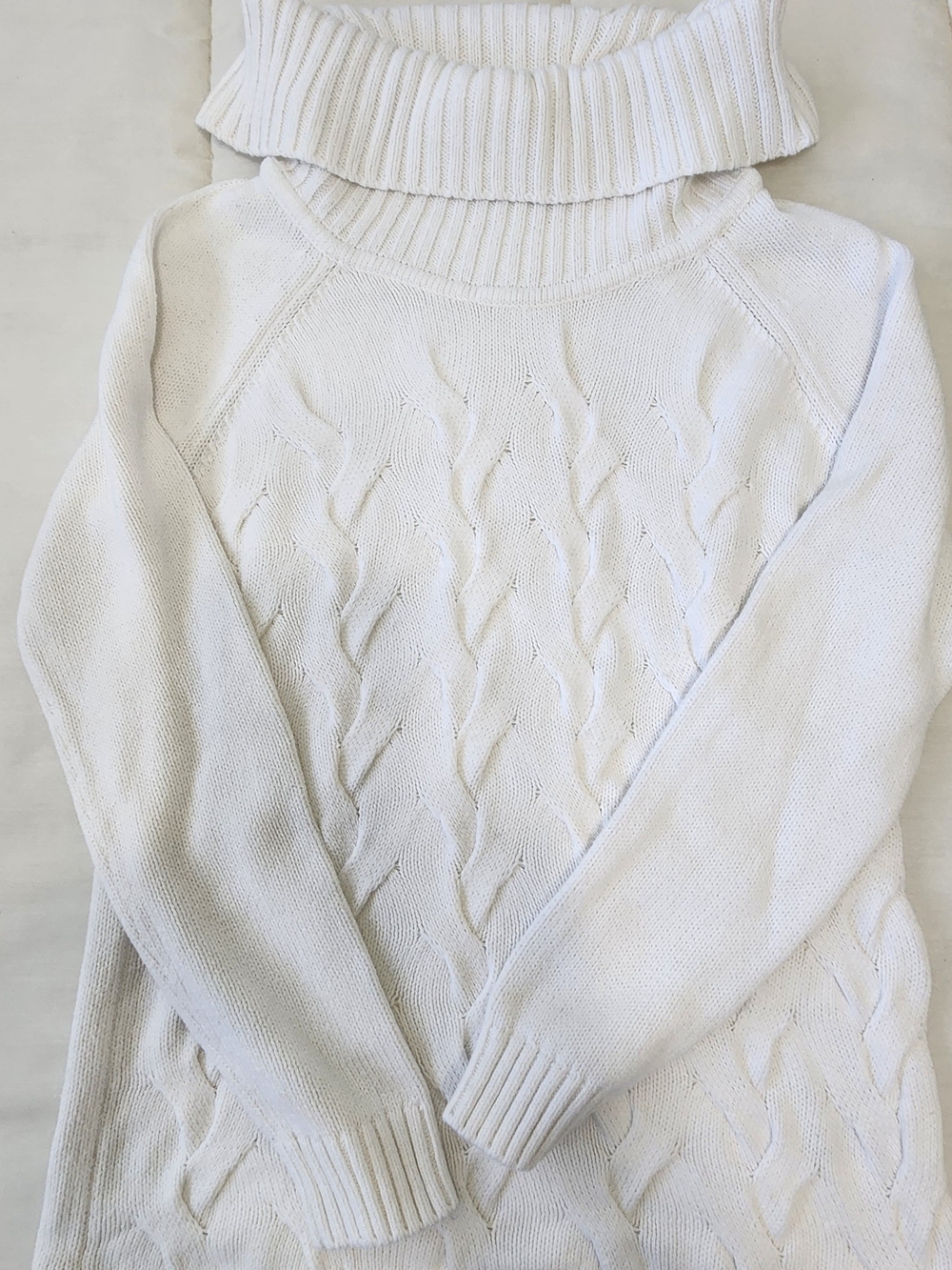 Calvin Klein Cream Cable Knit Cowl Turtleneck Sweater